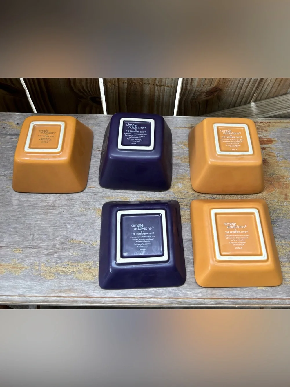 Set of 5 Simple Additions by Pampered Chef Square Condiment Bowls & Saucers